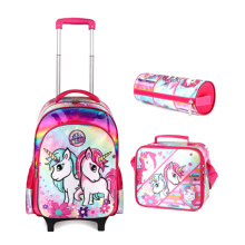 Hot 2021 high quality Kids School Bag Set Cartoon Trolley School Bag with lunch bag and pencil case